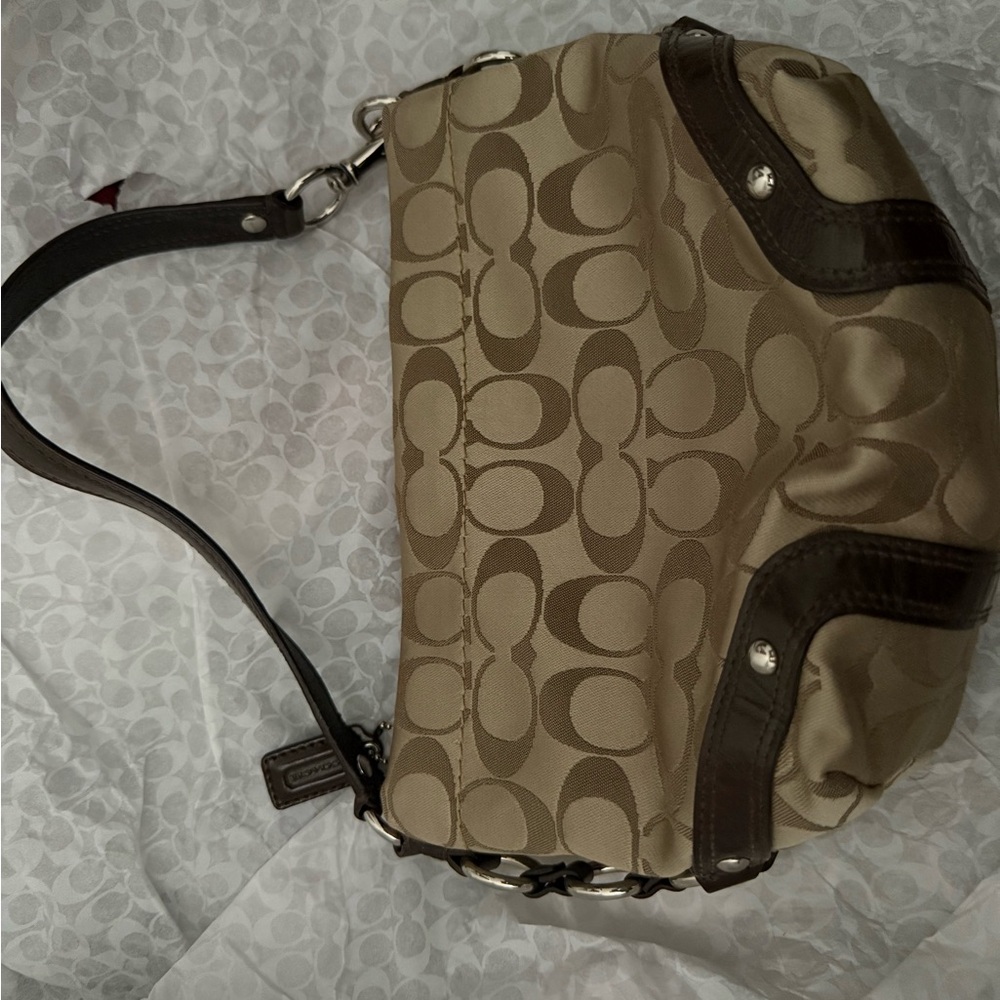 Coach Beige and Dark Brown Signature Bag